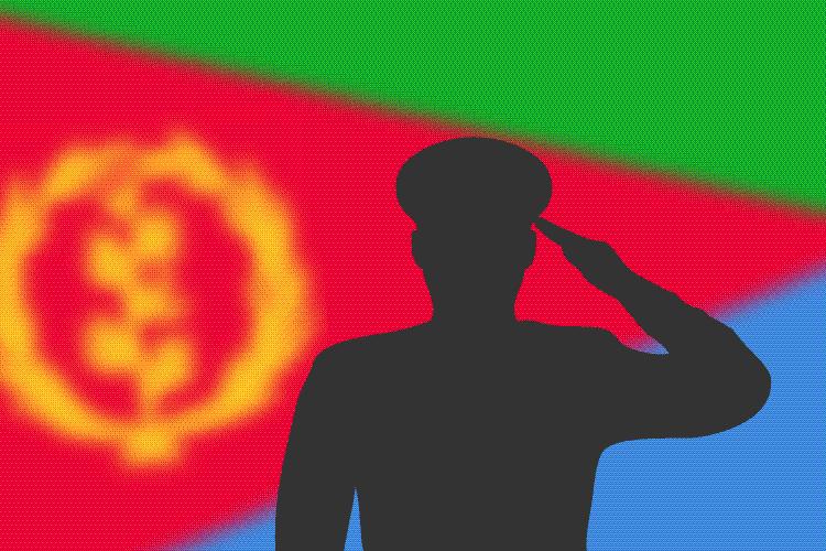 Gruss vor eritreischer Flagge